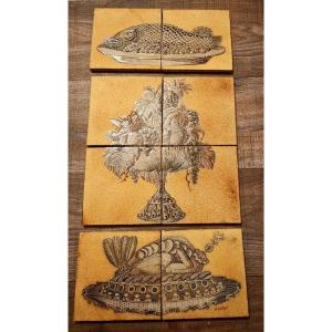 Roger Capron, Fresco Of 8 Ceramic Tiles, Signed, Vallauris Circa 1960/1970