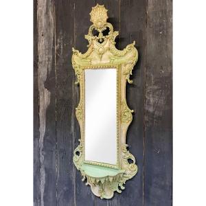 Old Italian Mirror In Carved And Patinated Wood Circa 1900