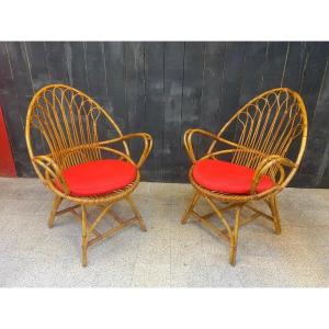 2 Bamboo Armchairs Circa 1950