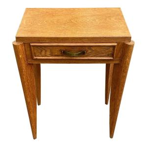 An Art Deco Bedside Table In Oak And Bronze Circa 1940, Fully Restored