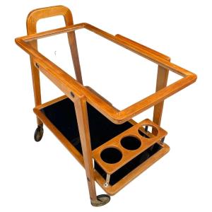 Elegant Rolling Bar/vintage Service In Stained Beech Circa 1960