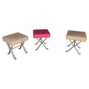 3 Merry Stools, Cast Aluminum And Skai Circa 1970