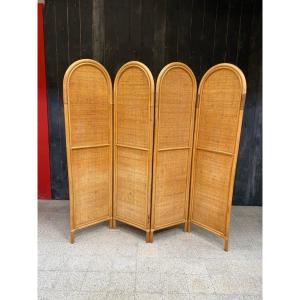 Large Rattan And Bamboo Screen Circa 1970