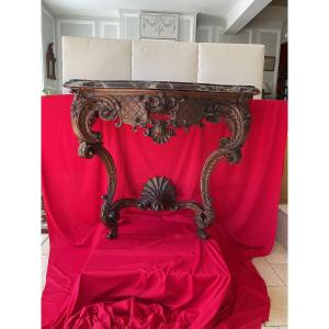 Louis XV Period Console In Natural Wood Marble Top