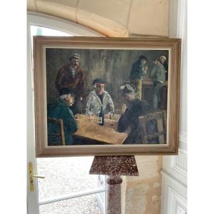 Large Oil On Canvas: “the Wine Drinkers” By Guy Pennamen 