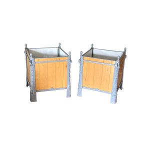 Pretty Pair Of Cast Iron And Wood Orange Tree Tubs