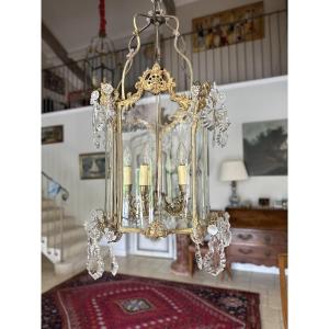 Large Ormolu And Crystal Lantern For Vestibule
