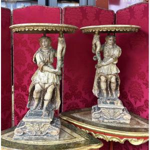 Pair Of 17th-century Torchiere Holders Forming Consoles