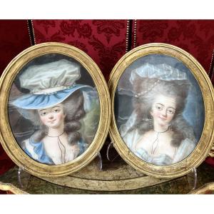 Pair Of Pastels, Elegant Under Louis XVI