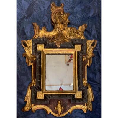 Rare Mirror In Lacquered And Gilded Wood Italy Eighteenth