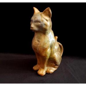 Verseuse / Carafe / Pichet Représentant Un Chat En Céramique vermissée (xixe Siècle)