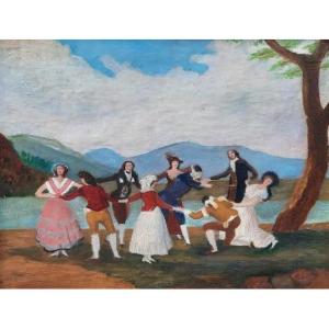 Oil On Canvas - La Gallina Ciega Or Colin-maillard (20th Century)