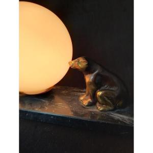 Lamp Of A Bear In Bronze On Marble (art Deco)