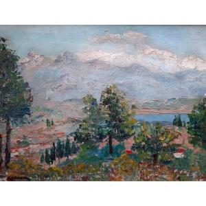 Oil On Wood - Landscape - 20th Century