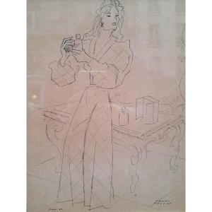 Paul Colin (1892-1985) - Drawing Of A Woman With Perfume (20th Century)