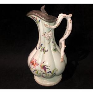 Earthenware Ewer With Floral Decor - Staffordshire Manufacture (19th Century)
