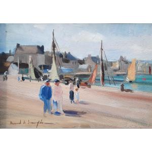 Bernard De Sommyevre - Oil On Panel The Port Of St Vaast (twentieth Century)
