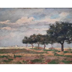 Oil On Panel - Village Of Oiseme - By P. Lenoir (20th Century)