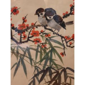 Ink Drawing On Paper - Little Bird (asia - 20th Century)