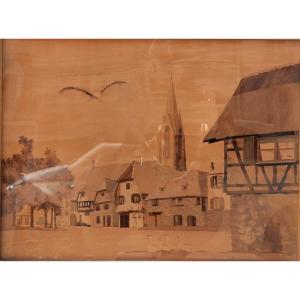 Charles Spindler - Alsatian Village Marquetry Panel