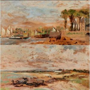 Pierre-eugène Clairin (1897-1980) - Pair Of Oils On Canvas - Pont-aven (brittany)