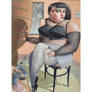 James Mcnaught (born 1948) - Gouache - Seated Woman