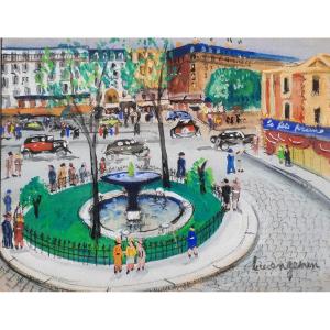 Lucien Genin (1894–1953) - Gouache On Paper - View Of Place Pigalle In Paris