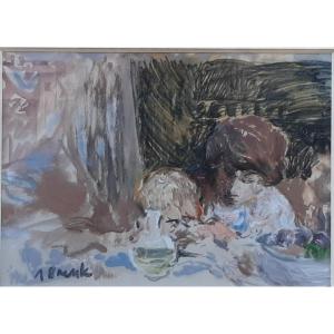 A. Brauk - Drawing On Paper - Woman With Child (20th Century)
