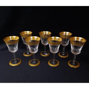 Saint-louis - Set Of 7 Crystal Red Wine Glasses – Thistle Pattern