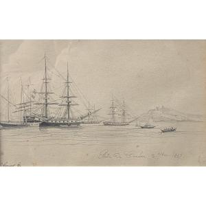 Francisque Gabillot - Drawing Ships In The Port Of Toulon - 1847