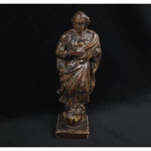 Wooden Sculpture - Virgin In Glory On A Globe