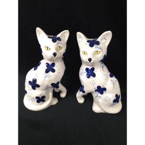 Pair Of Ceramic Cats (20th Century)