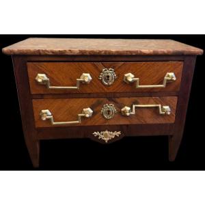 Small Miniature Chest Of Drawers In Wood And Marble (20th Century)