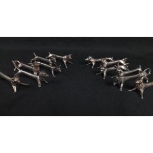 Set Of 12 Silver-plated Metal Animal-shaped Knife Rests 