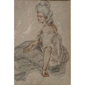 Drawing On Paper - Portrait Of A Young Woman - French School (19th Century)