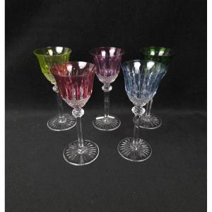 Set Of White Wine Glasses In Cut And Colored Crystal (20th Century)