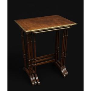 Nesting Tables In Marquetry Wood - Louis XVI Style (20th Century)