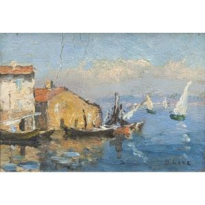 Oil On Wood - Marine Des Martigues - Henri Olive Known As Olive Des Martigues (xix-xxth Century)