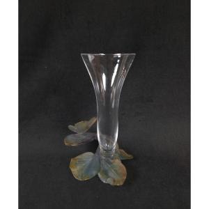 Daum France - Butterfly Soliflore Vase In Pâte De Verre And Crystal (20th Century)