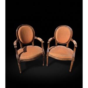 Pair Of Louis XVI-style Cabriolet Armchairs (20th Century)