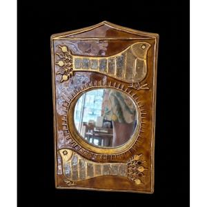 Mithé Espelt (1923-2020) - Large Glazed Ceramic Peacock Mirror
