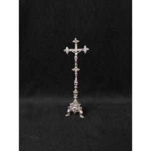 Table Cruxifix In Sterling Silver 800 - Italian Work (20th Century)