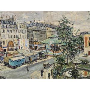Oil On Canvas - Place Pigalle, Paris - Bailly (20th Century)