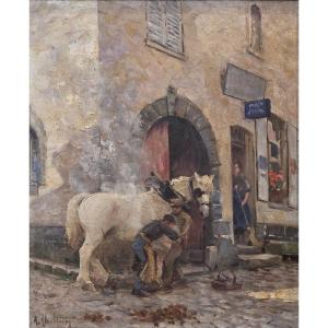 Oil On Panel - The Blacksmith At The Forge - 20th Century