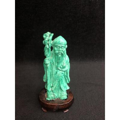 Old Man Statuette - Green Hard Stone - Asia