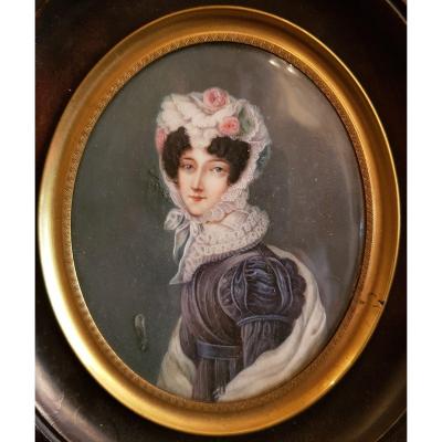 Miniature De Femme Du XIXème Siècle Sur Ivoire - signé PG Marillier 1837