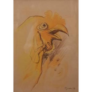 Drawing "the Rooster" By Edouard Pignon (1905 - 1993)