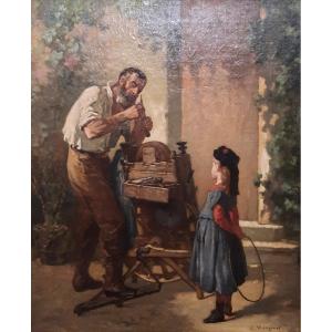Oil On Canvas - The Grinder - Charles Monginot (1825 - 1900)