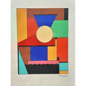 Lithograph - Colored Composition - By Lajos Kassák (1887 - 1967)