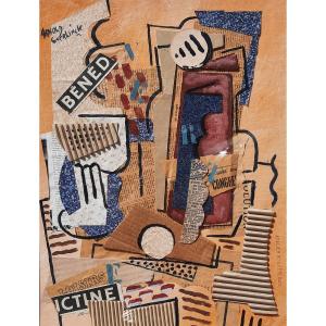 Collage On Paper - Composition - By Arnold Guerlinck (1946)